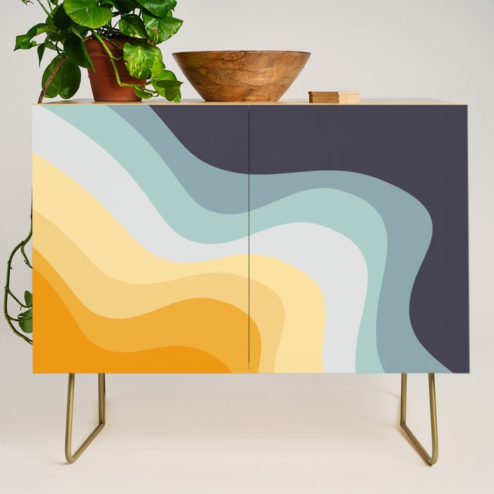 Blue and yellow retro style waves Credenza Gallery Image 1