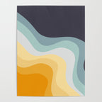 Blue and yellow retro style waves Poster Gallery Image 4