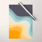 Blue and yellow retro style waves Wrapping Paper Gallery Image 1