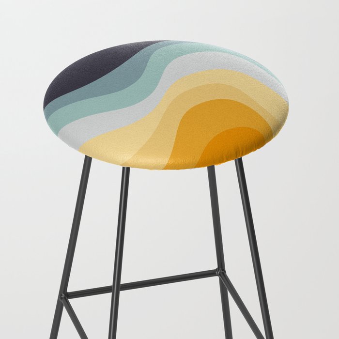Blue and yellow retro style waves Stool Gallery Image 2