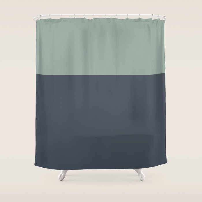 Navy Gray Blue Green Celadon Sage Minimalist Solid Stripe Color Block Pattern Shower Curtain Gallery Image 1