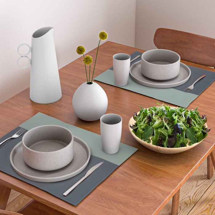 Navy Gray Blue Green Celadon Sage Minimalist Solid Stripe Color Block Pattern Placemat Gallery Image 2