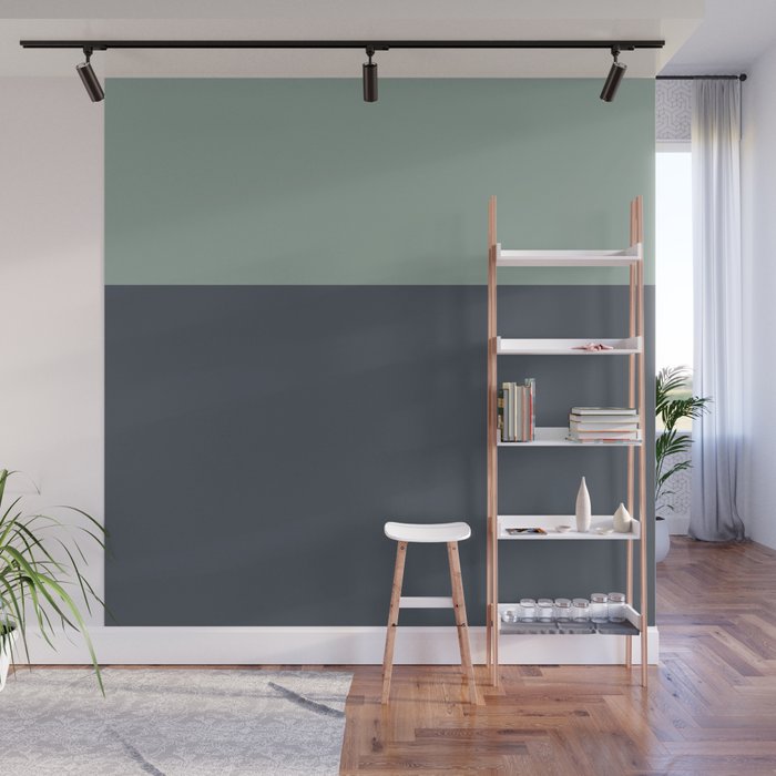 Navy Gray Blue Green Celadon Sage Minimalist Solid Stripe Color Block Pattern Wall Mural Gallery Image 1