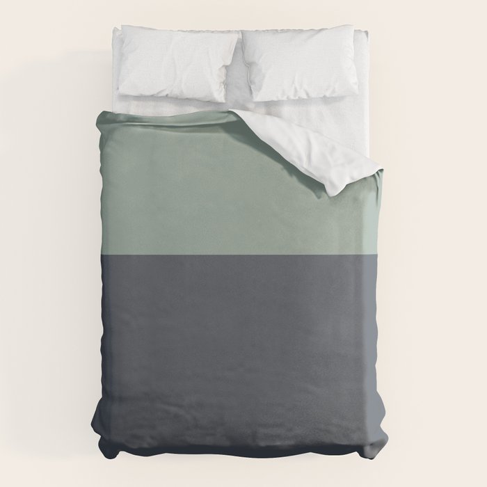 Navy Gray Blue Green Celadon Sage Minimalist Solid Stripe Color Block Pattern Duvet Cover Gallery Image 6