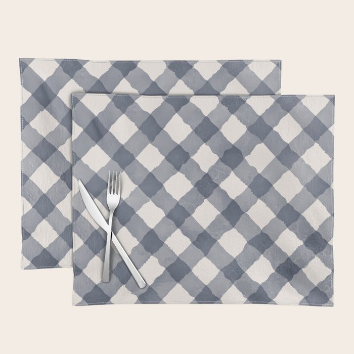 Hand Painted Blue Festive Gingham Theme Placemat Gallery Image 1