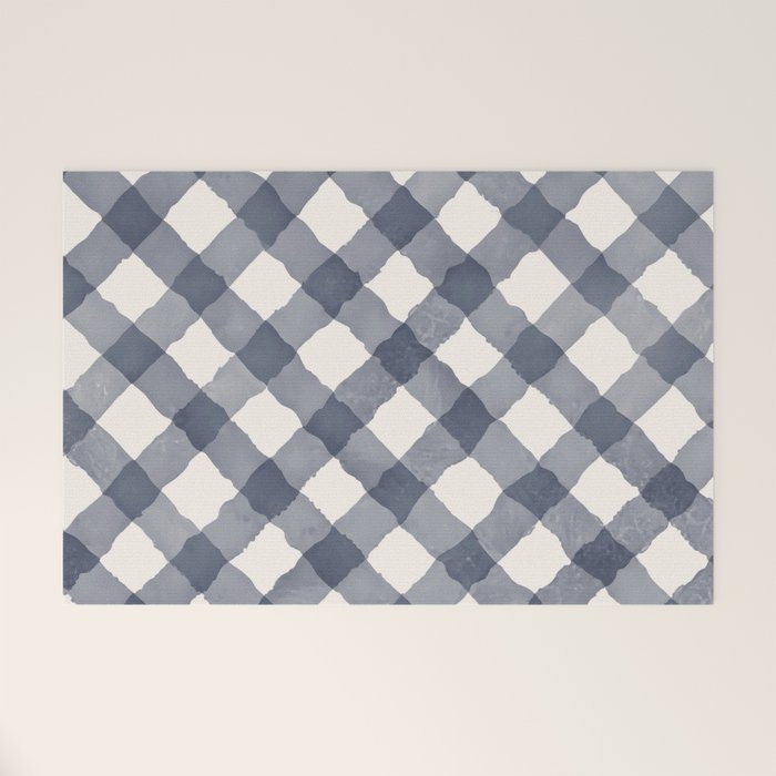 Hand Painted Blue Festive Gingham Theme Welcome Mat Gallery Image 1