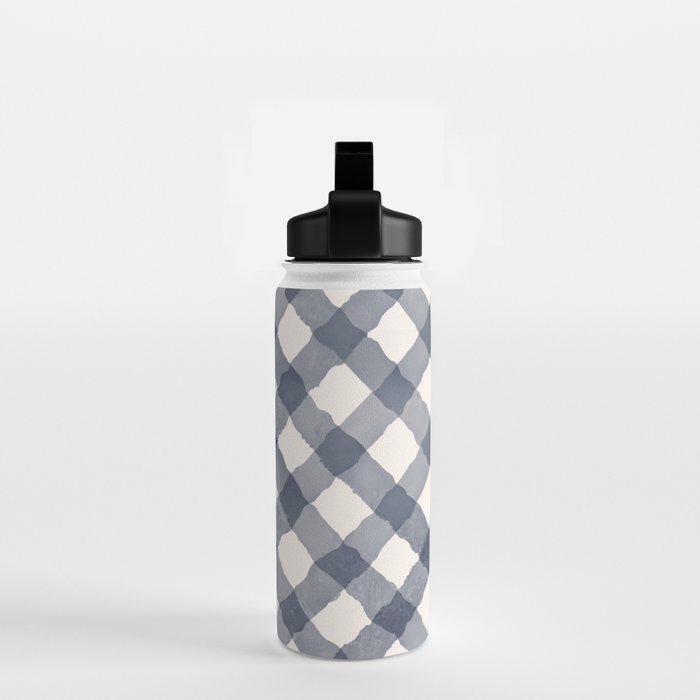 Hand Painted Blue Festive Gingham Theme Water Bottle Gallery Image 2