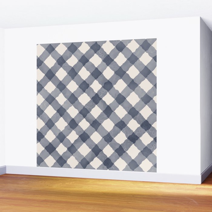 Hand Painted Blue Festive Gingham Theme Wall Mural Gallery Image 2