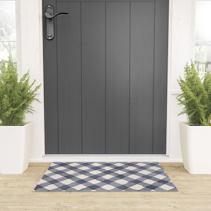 Hand Painted Blue Festive Gingham Theme Welcome Mat Gallery Image 3