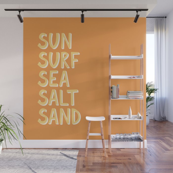 Sun Surf Sea Salt Sand Hand Lettering Wall Mural Gallery Image 1