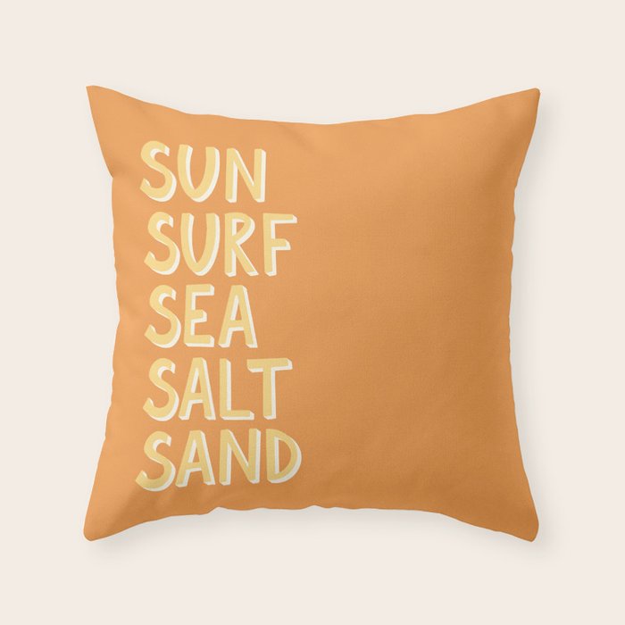Sun Surf Sea Salt Sand Hand Lettering Throw Pillow Gallery Image 1