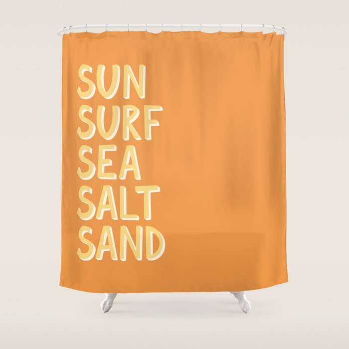 Sun Surf Sea Salt Sand Hand Lettering Shower Curtain Gallery Image 1