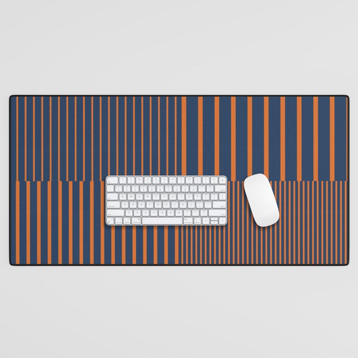 Stripes Pattern and Lines 8 in Navy Blue Orange Desk Mat Gallery Image 1
