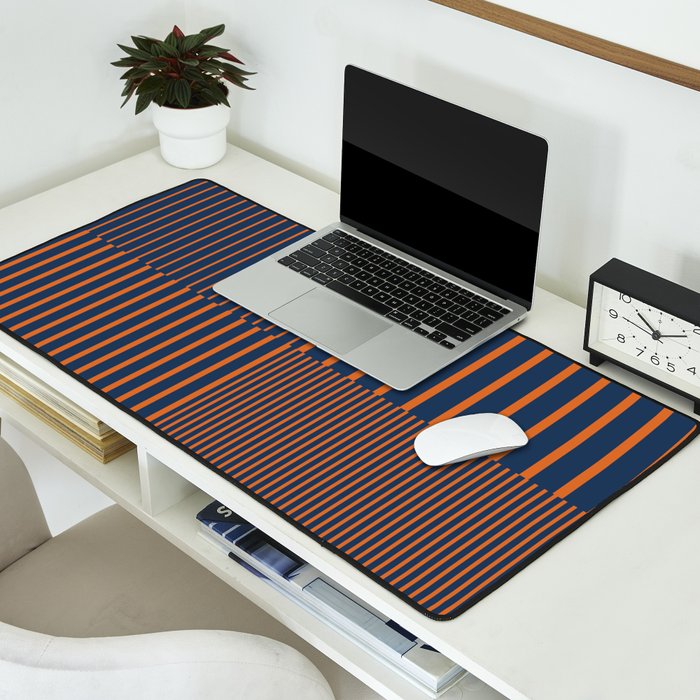 Stripes Pattern and Lines 8 in Navy Blue Orange Desk Mat Gallery Image 2