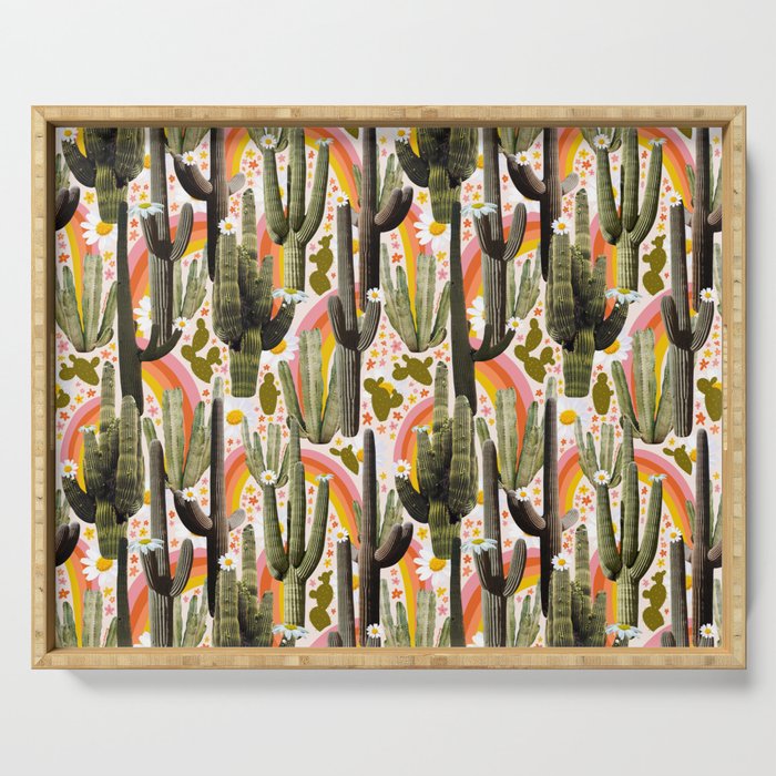 Cactus Collage Print Serving Tray Gallery Image 1
