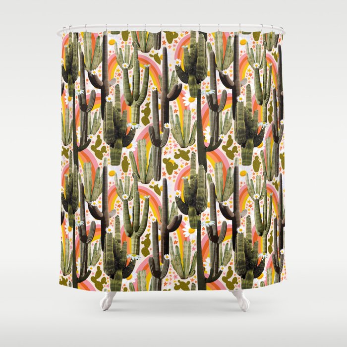 Cactus Collage Print Shower Curtain Gallery Image 1