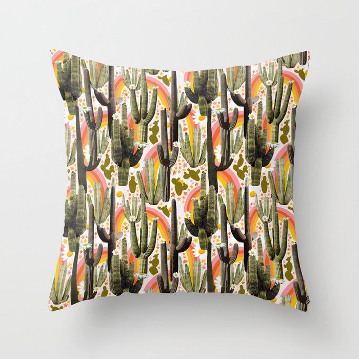 Cactus Collage Print Throw Pillow Gallery Image 1