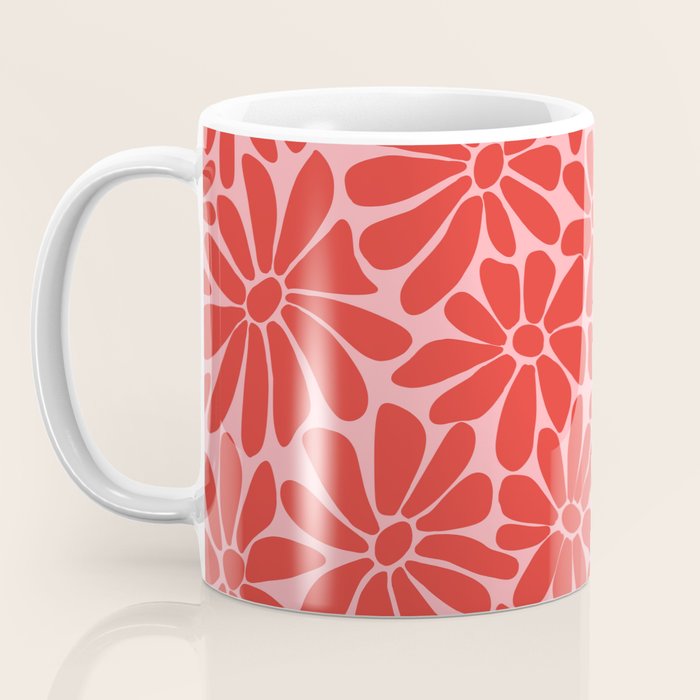 Pink and Red - Retro Floral Art Print Coffee Mug Gallery Image 3