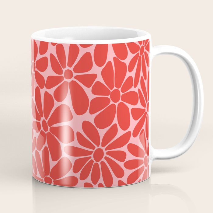 Pink and Red - Retro Floral Art Print Coffee Mug Gallery Image 1