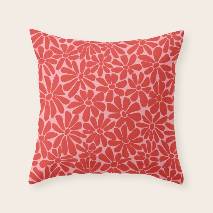 Pink and Red - Retro Floral Art Print Throw Pillow Gallery Image 6