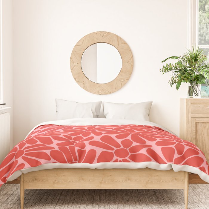Pink and Red - Retro Floral Art Print Duvet Cover Gallery Image 3
