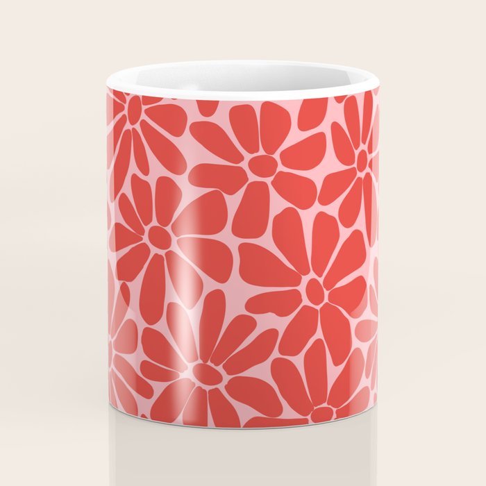 Pink and Red - Retro Floral Art Print Coffee Mug Gallery Image 4