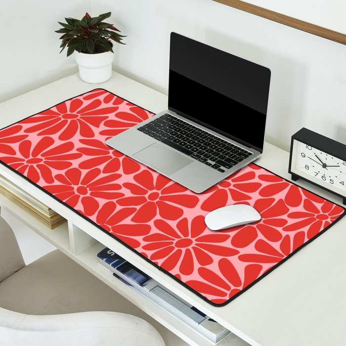 Pink and Red - Retro Floral Art Print Desk Mat Gallery Image 2