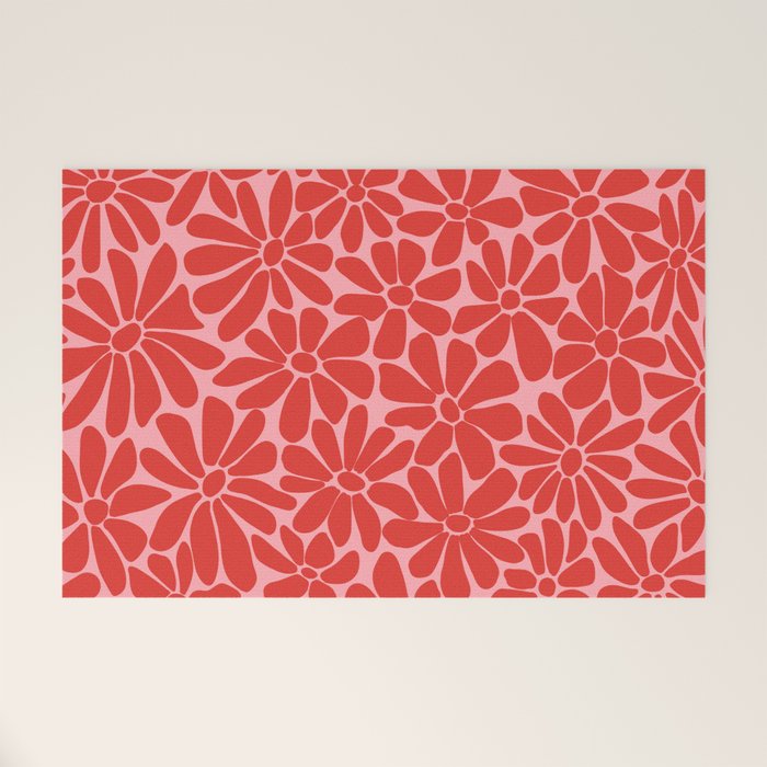 Pink and Red - Retro Floral Art Print Welcome Mat Gallery Image 1