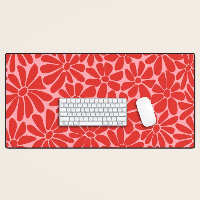 Pink and Red - Retro Floral Art Print Desk Mat Gallery Image 1