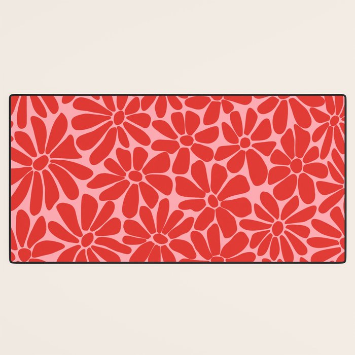 Pink and Red - Retro Floral Art Print Desk Mat Gallery Image 3