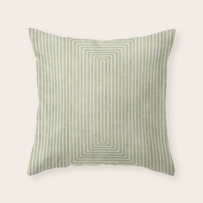 Light Green Lines Neutral Geometric Artwork Throw Pillow Gallery Image 1