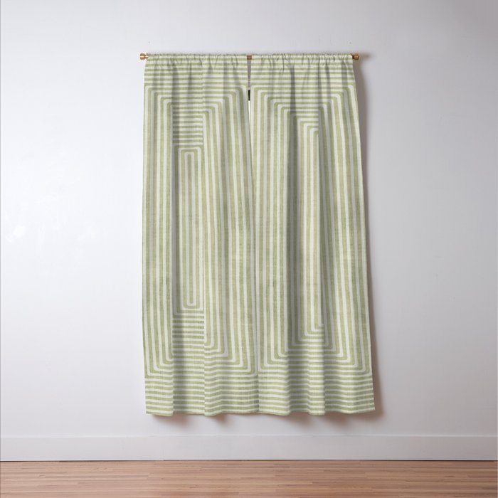 Light Green Lines Neutral Geometric Artwork Window Curtain Gallery Image 3