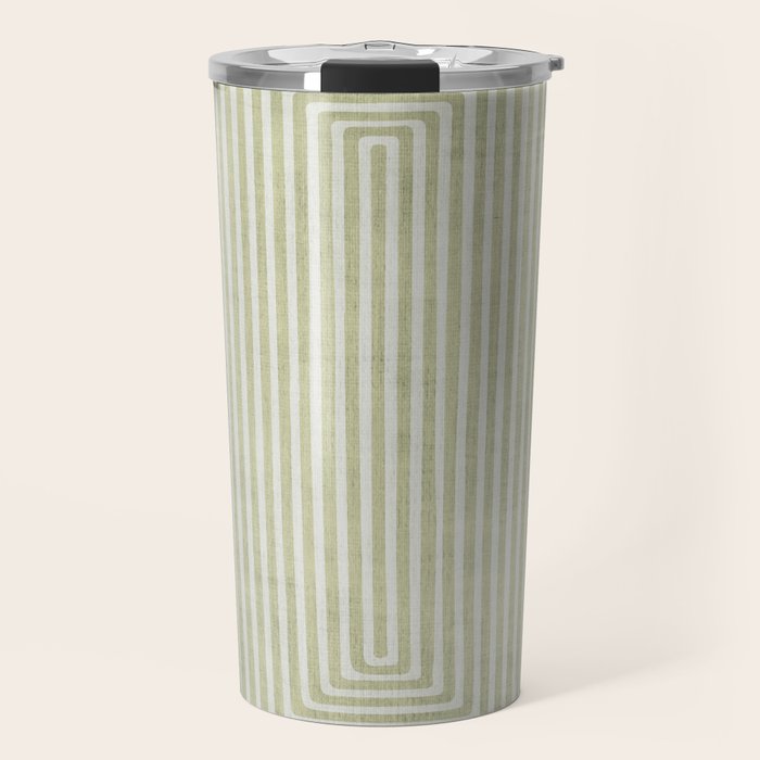 Light Green Lines Neutral Geometric Artwork Travel Mug Gallery Image 1