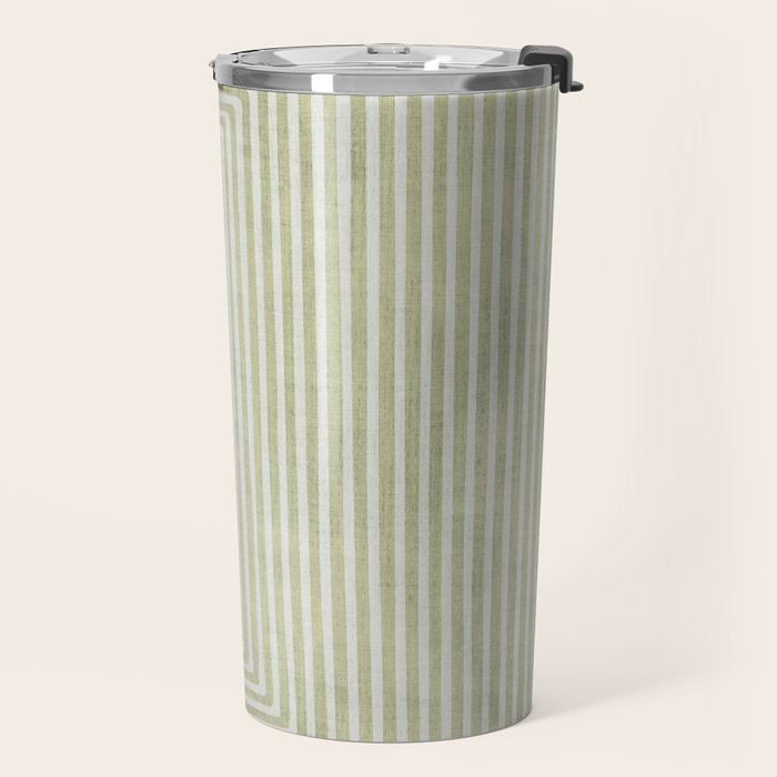 Light Green Lines Neutral Geometric Artwork Travel Mug Gallery Image 2