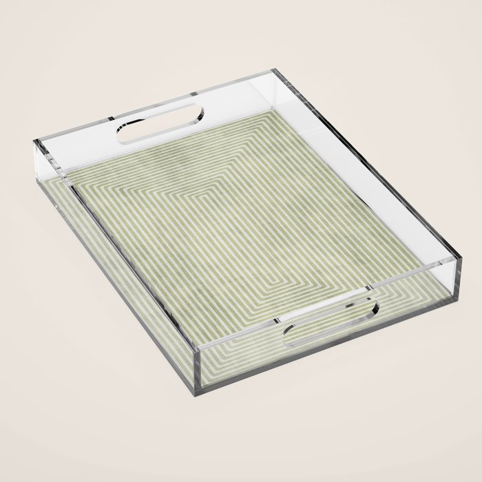 Light Green Lines Neutral Geometric Artwork Acrylic Tray Gallery Image 1