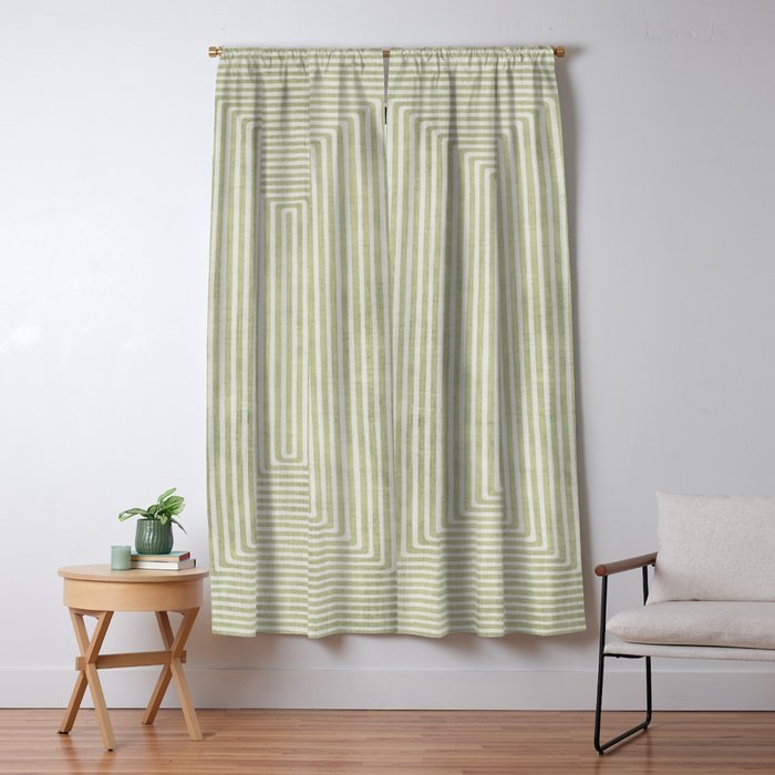 Light Green Lines Neutral Geometric Artwork Window Curtain Gallery Image 5