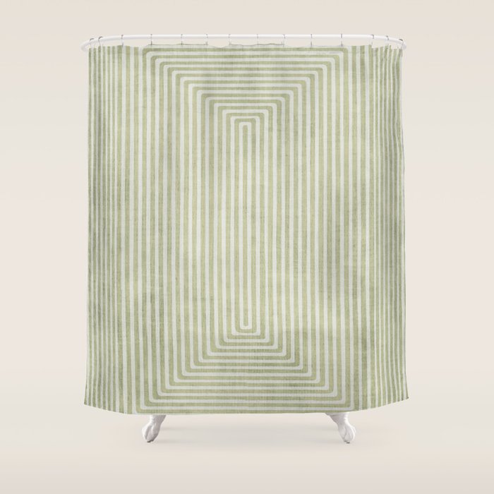 Light Green Lines Neutral Geometric Artwork Shower Curtain Gallery Image 1