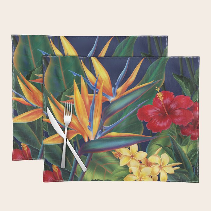 Tropical Paradise Hawaiian Floral Illustration Placemat Gallery Image 1