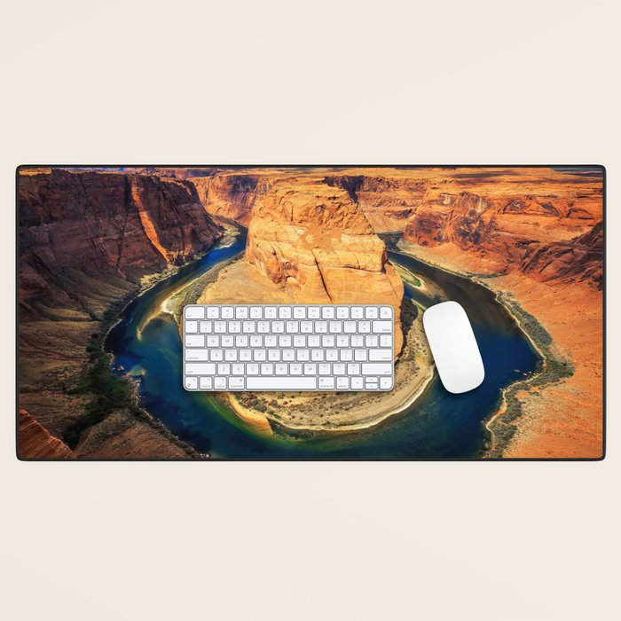 Stunning Horseshoe Bend, Colorado River, Glen Canyon scenic nature canyons photographic art print Desk Mat Gallery Image 1