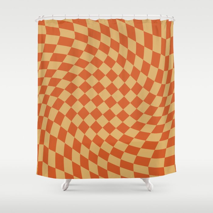 Orange Sunset Checker Shower Curtain Gallery Image 1