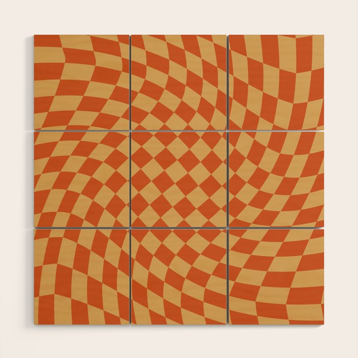 Orange Sunset Checker Wood Wall Art Gallery Image 1