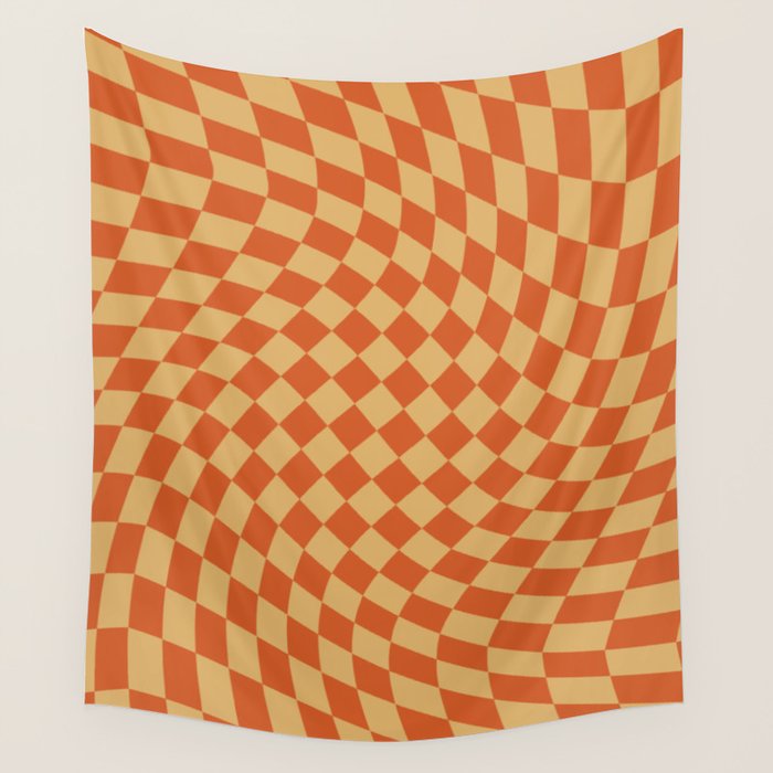 Orange Sunset Checker Wall Tapestry Gallery Image 1