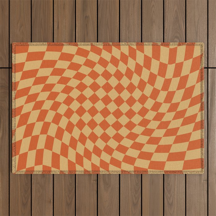 Orange Sunset Checker Outdoor Rug Gallery Image 1
