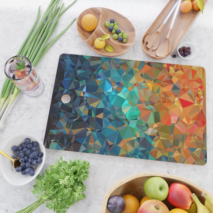 Red Blue Gold Low Poly Abstract Art Cutting Board Gallery Image 2