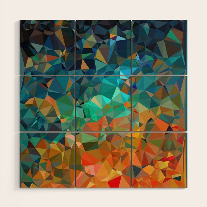 Red Blue Gold Low Poly Abstract Art Wood Wall Art Gallery Image 1