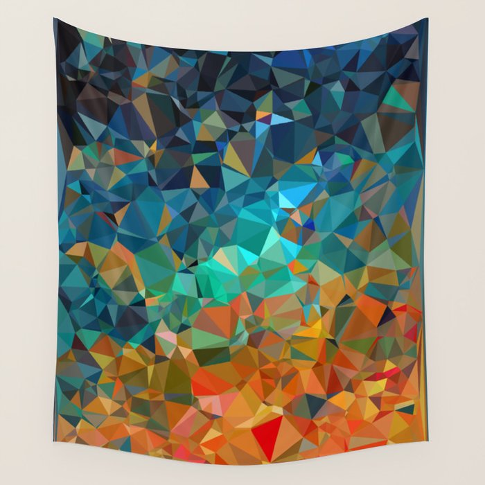 Red Blue Gold Low Poly Abstract Art Wall Tapestry Gallery Image 1