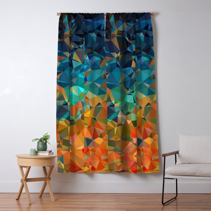Red Blue Gold Low Poly Abstract Art Window Curtain Gallery Image 5