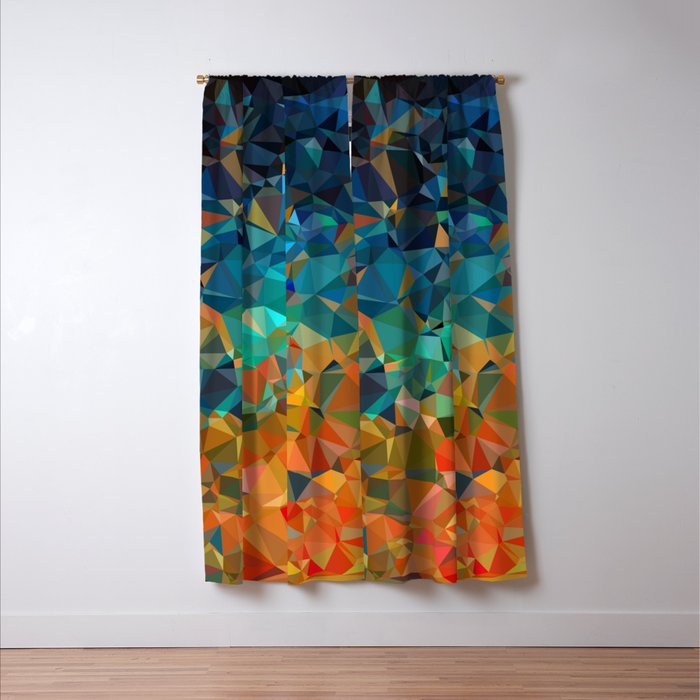 Red Blue Gold Low Poly Abstract Art Window Curtain Gallery Image 3