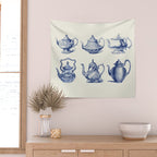 Blue Tea Pots Wall Tapestry Gallery Image 2