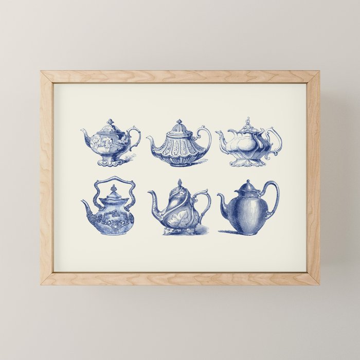 Blue Tea Pots Mini Art Print Gallery Image 1